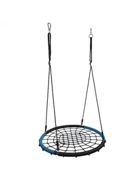 40 Inch Spider Web Round Rope Swing with Adjustable Ropes, 2 Carabiners  (Blue & Black)