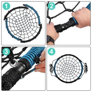 40 Inch Spider Web Round Rope Swing with Adjustable Ropes, 2 Carabiners  (Blue & Black)