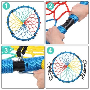 40 Inch Spider Web Round Rope Swing with Adjustable Ropes, 2 Carabiners  (Colorful)