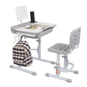 80Cm Hand-Operated Lifting Table Top Can Tilt Children's Study Table And Chair Gray (With Reading Frame   Without Lamp)