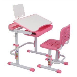 [US-W]70CM Lifting Table Can Tilt Children Learning Table And Chair Pink (With Reading Stand Without Table Lamp)