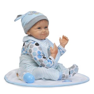 NPK 22" Silicone Lovely Baby Doll with Clothes Blue Elephant