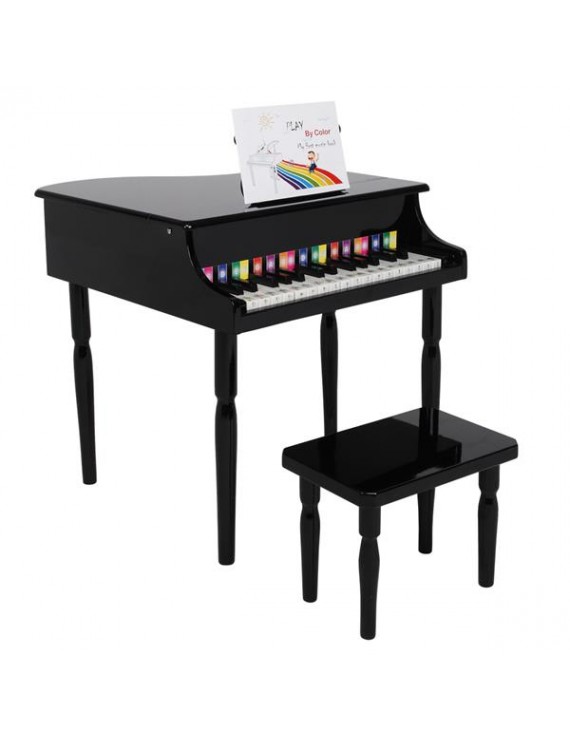 Wooden Toys: 30-key Children's Wooden Piano / Four Feet / with Music Stand, Mechanical Sound Quality,Black