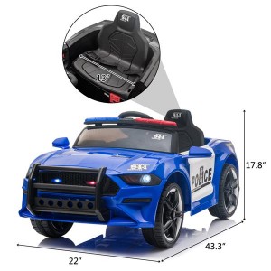 12V Kids Ride On Car ,Police sports car,2.4GHZ Remote Control,LED Lights,Siren,Microphone,Blue
