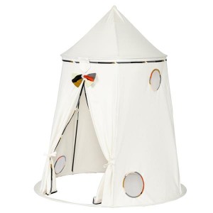 Cotton Yurt Tent With Small Colorful Flags White