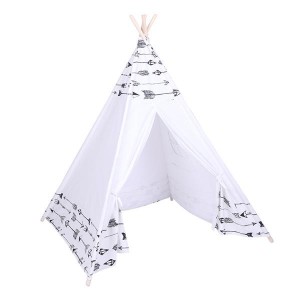 Indian Tent Children Teepee Tent Baby Indoor Dollhouse with Small Coloured Flags roller shade and pocket Arrow Pattern