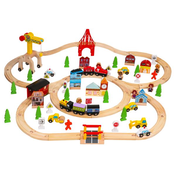 70pcs Wooden Train Set Learning Toy Kids Children Fun Road Crossing Track Railwa 